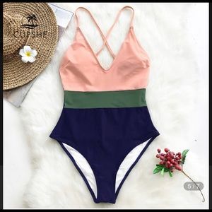 Cupshe pink navy one piece color block swimsuit